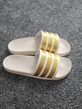 adidas Women’s White & Gold Slide Sandals